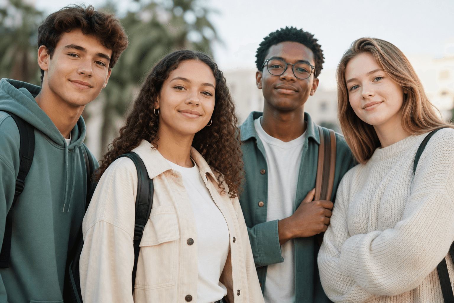 A group of teenagers standing together outdoors